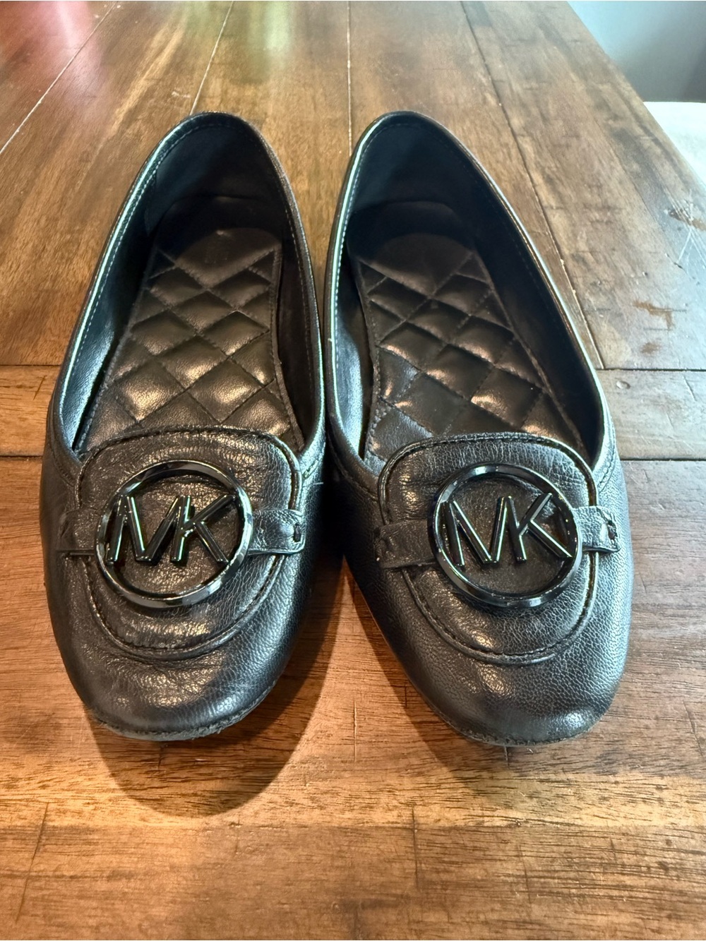 Michael Kors Black Leather MK Logo Quilted Ballet Flats
